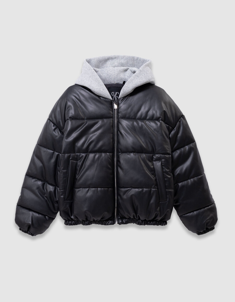 schwarze kurze steppjacke für mädchen kapuzenpullover aus sweatshirtstoff