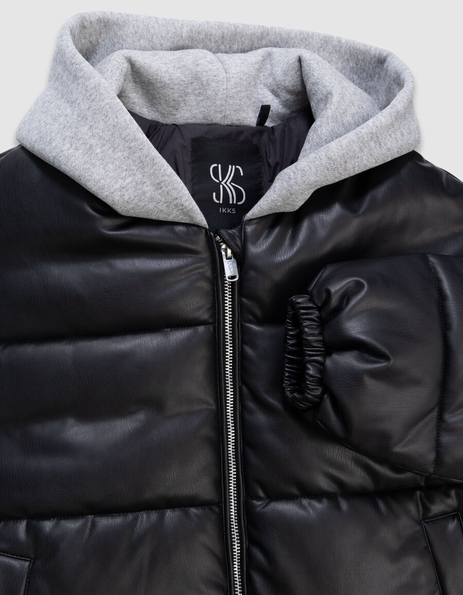 schwarze kurze steppjacke für mädchen kapuzenpullover aus sweatshirtstoff