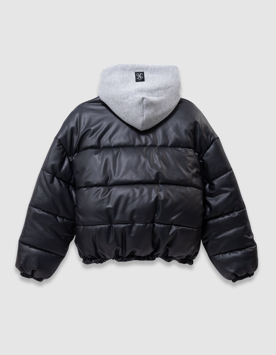 schwarze kurze steppjacke für mädchen kapuzenpullover aus sweatshirtstoff