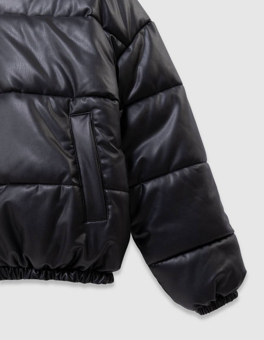 schwarze kurze steppjacke für mädchen kapuzenpullover aus sweatshirtstoff