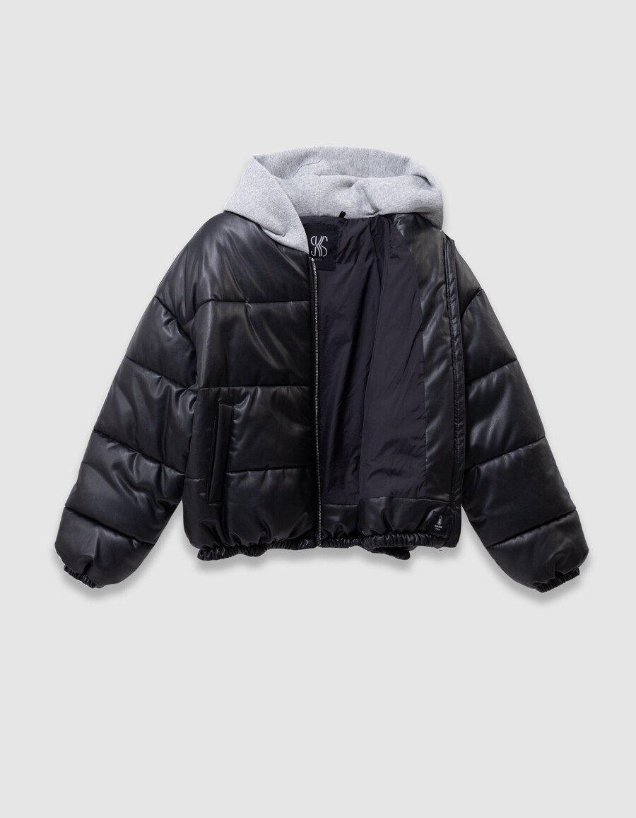 schwarze kurze steppjacke für mädchen kapuzenpullover aus sweatshirtstoff