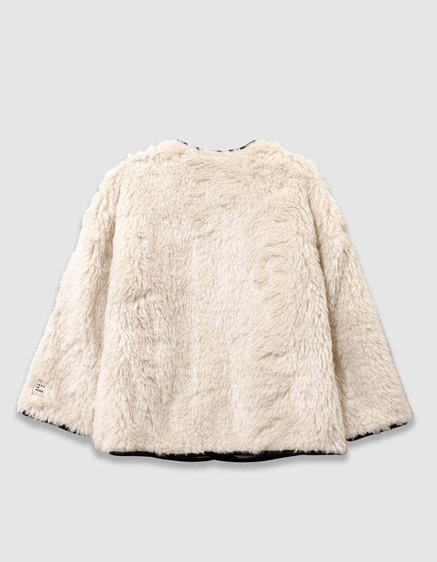 beige karierter und wendbarer mädchenmantel aus sherpa-fleece