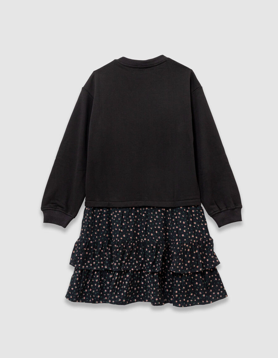 schwarzes sweatshirtkleid für mädchen aus verschiedenen stoffen blumenmuster