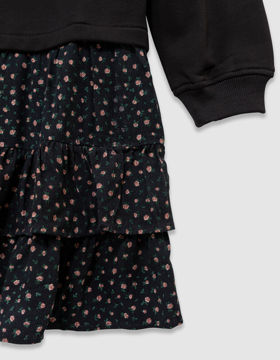 schwarzes sweatshirtkleid für mädchen aus verschiedenen stoffen blumenmuster