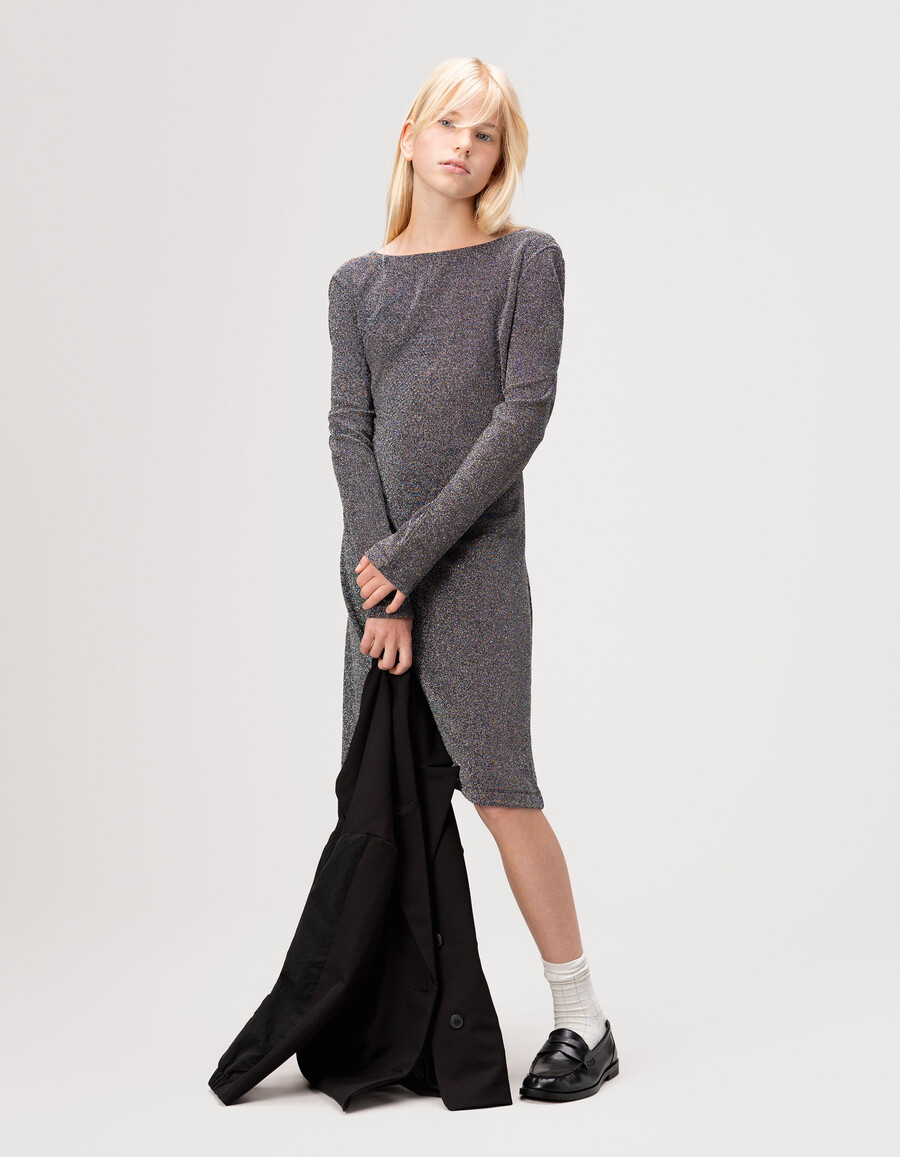 schwarzes glitzerndes strickkleid für mädchen eng anliegend