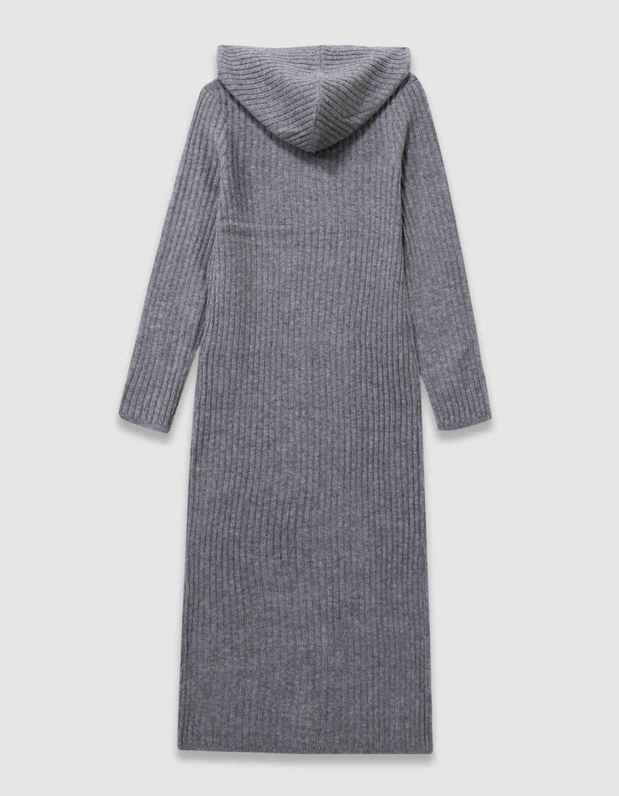 graues geripptes strickkleid mit kapuze für mädchen