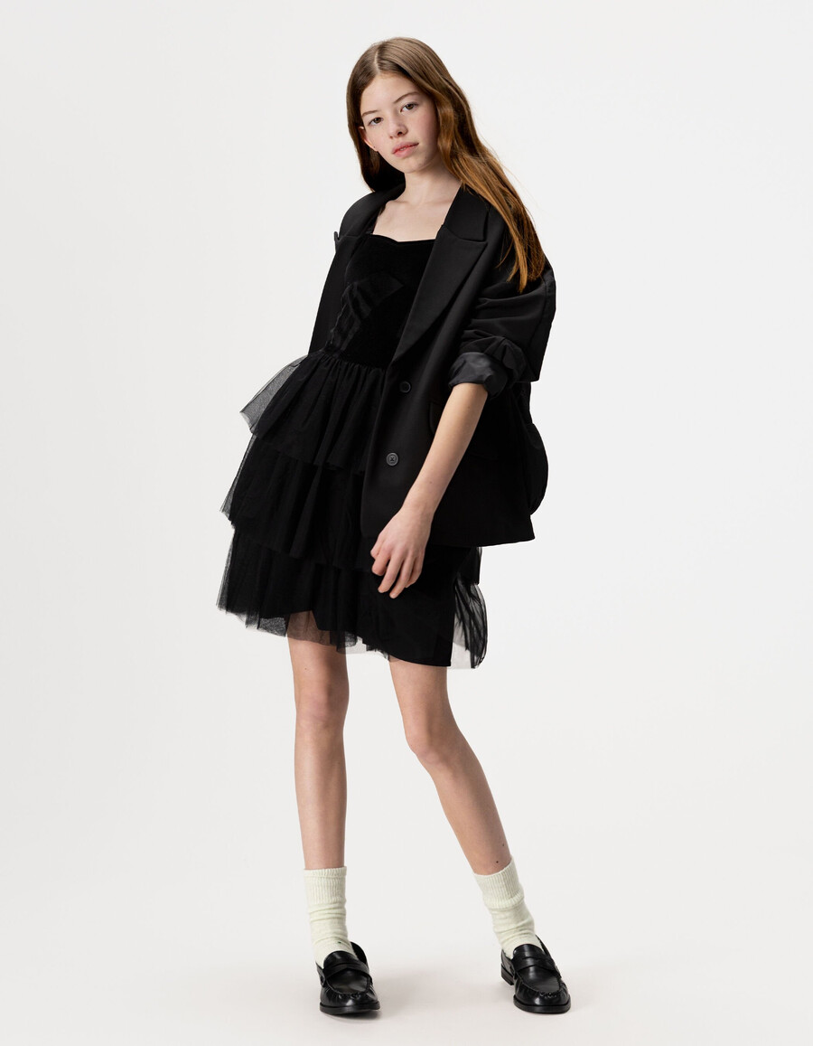 schwarzes samt- und tüll-bustierkleid für mädchen