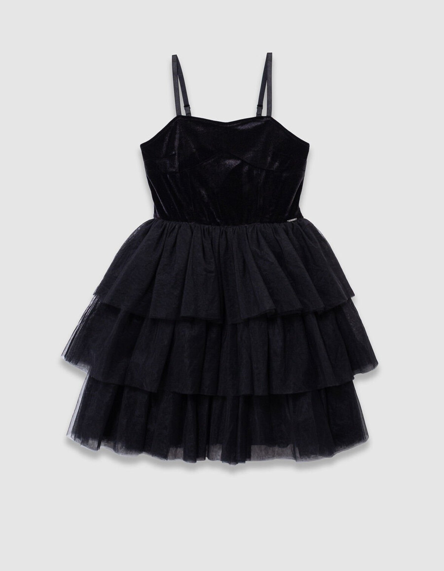 schwarzes samt- und tüll-bustierkleid für mädchen