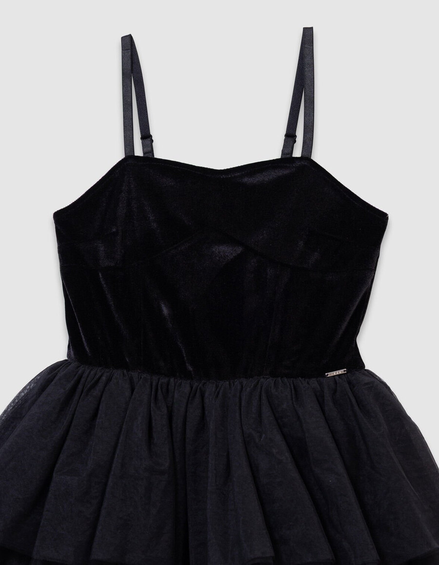 schwarzes samt- und tüll-bustierkleid für mädchen