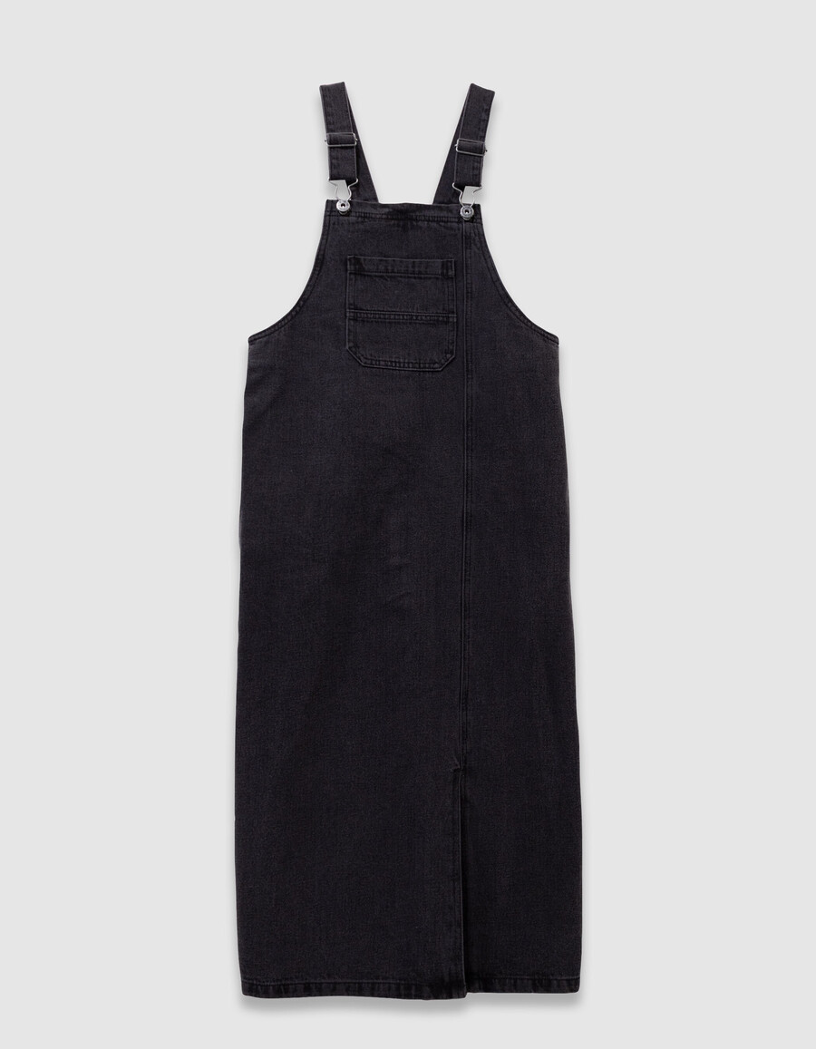 graues jeans-latzkleid mit schlitz für mädchen