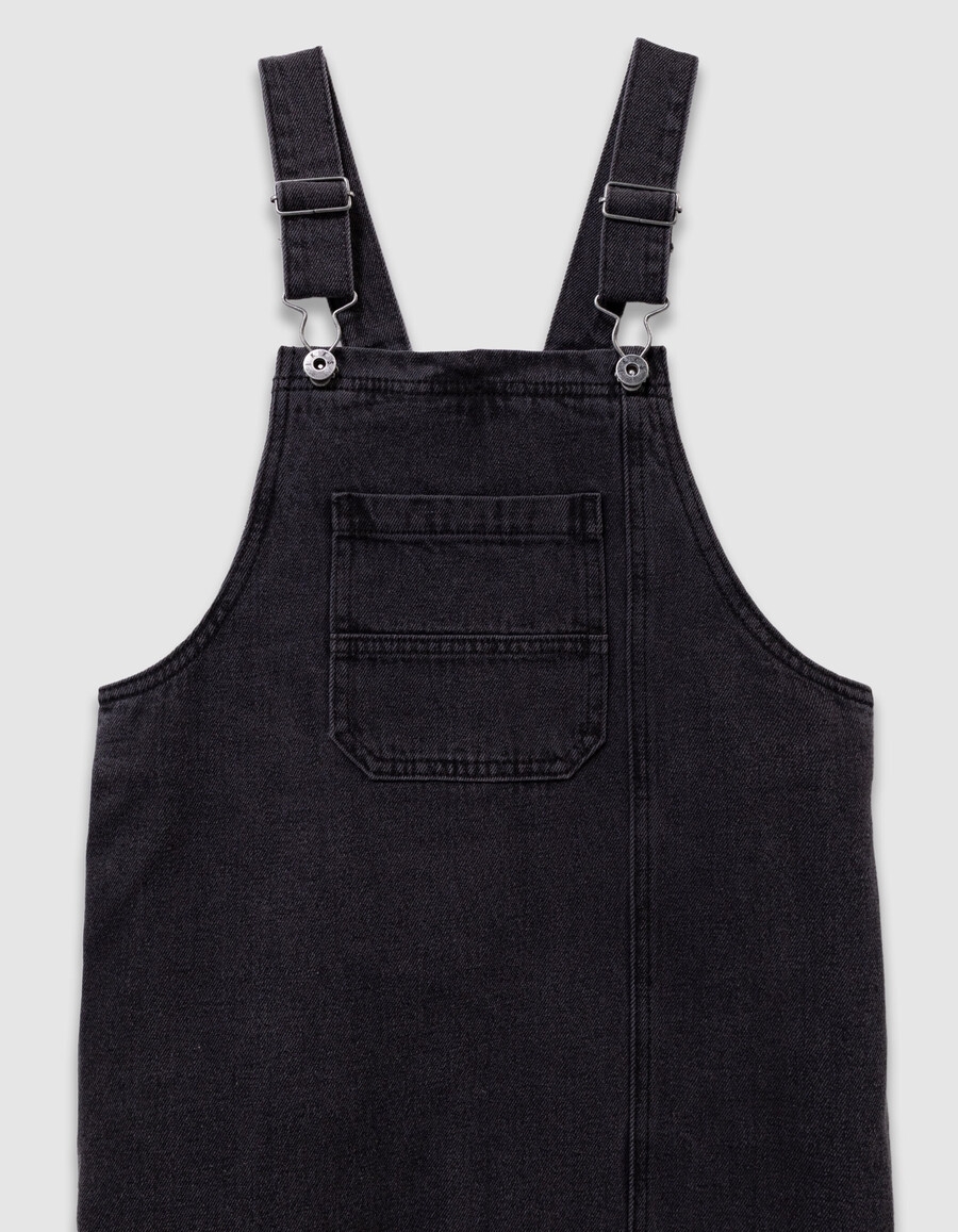 graues jeans-latzkleid mit schlitz für mädchen