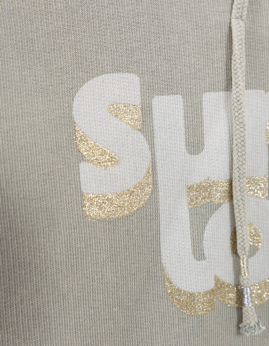 grüner kurzer hoodie mit glitzerbotschaft für mädchen