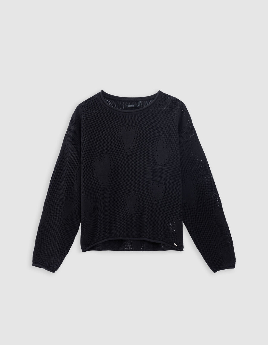 schwarzer pullover mit herzchenmuster für mädchen