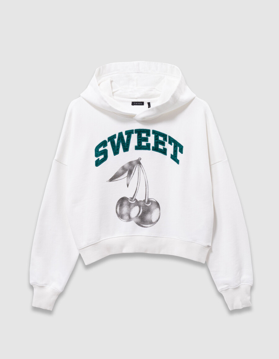 weißer mädchen-hoodie mit gesticktem slogan
