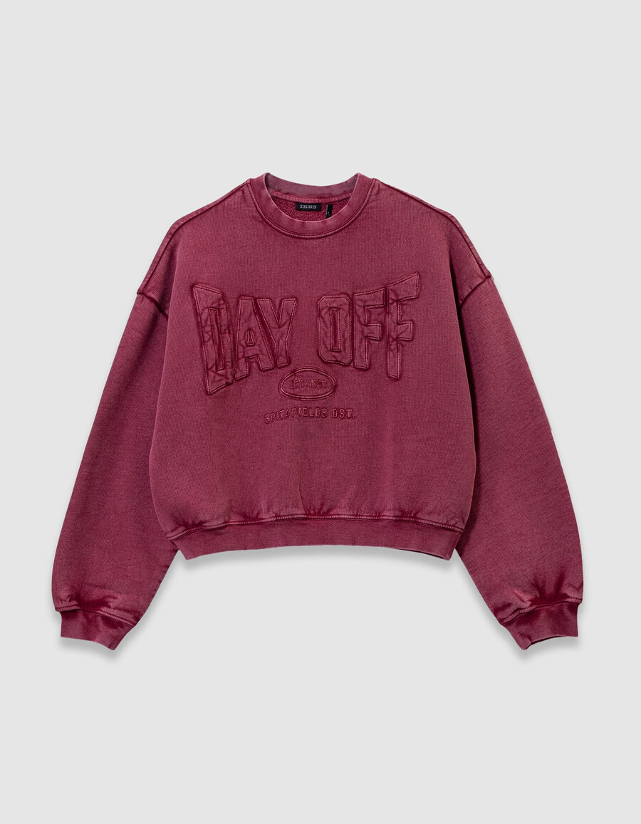 mädchen-sweatshirt in burgunderrot mit gesticktem xl-schriftzug