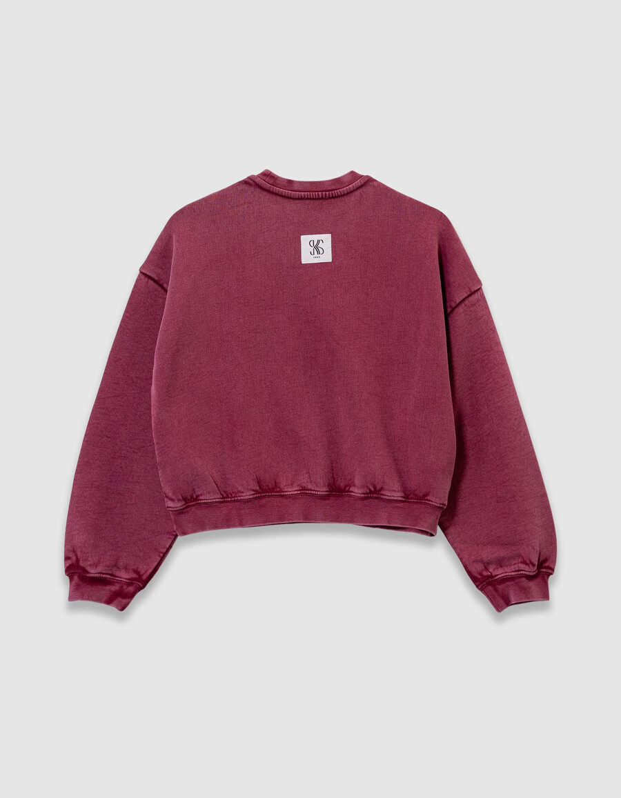 mädchen-sweatshirt in burgunderrot mit gesticktem xl-schriftzug