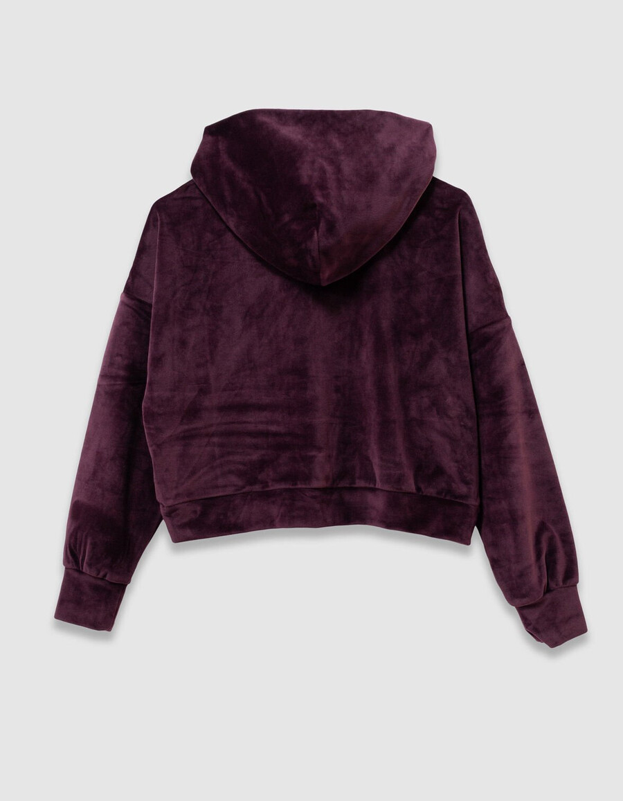 mädchen-kapuzenpullover aus burgunderfarbenem samt
