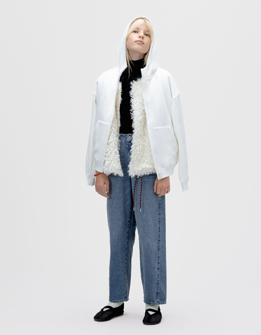 mädchen 2-in-1 kapuzenstrickjacke und weste in ecru