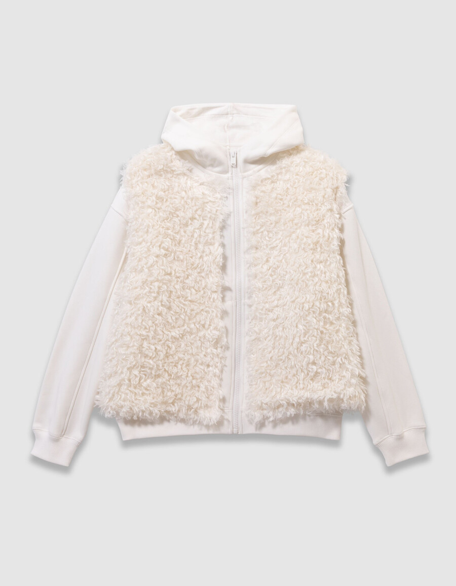 mädchen 2-in-1 kapuzenstrickjacke und weste in ecru