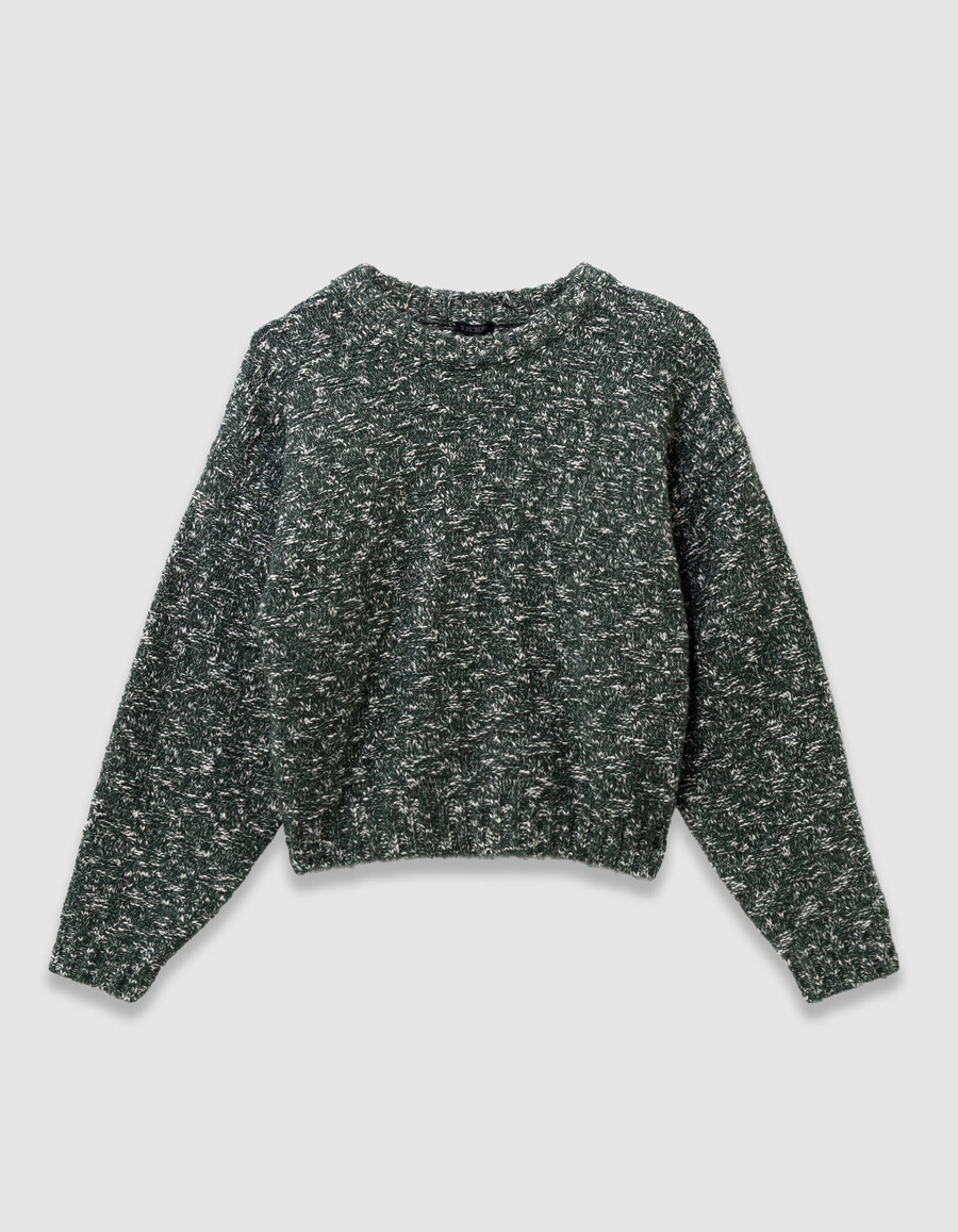 grüner dekorativer mouliné-strickpullover für mädchen