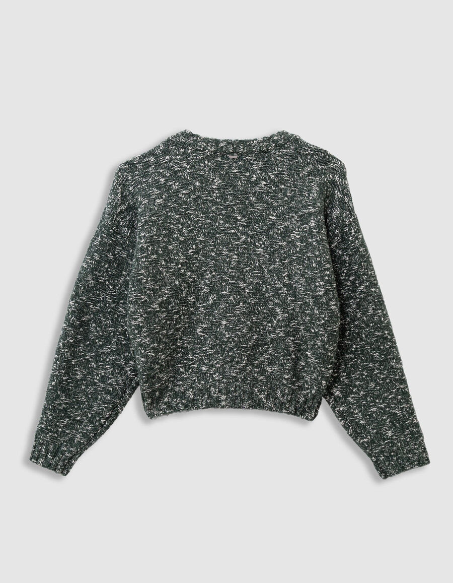 grüner dekorativer mouliné-strickpullover für mädchen
