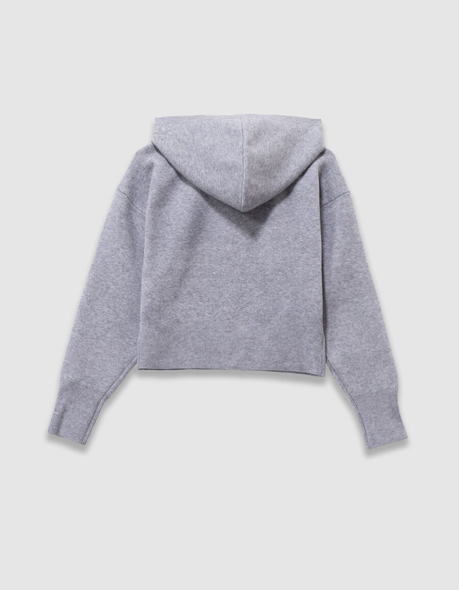 grauer strickhoodie für mädchen mit slogan