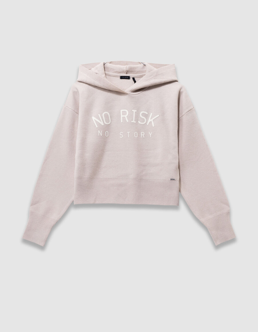beige strickhoodie für mädchen mit slogans