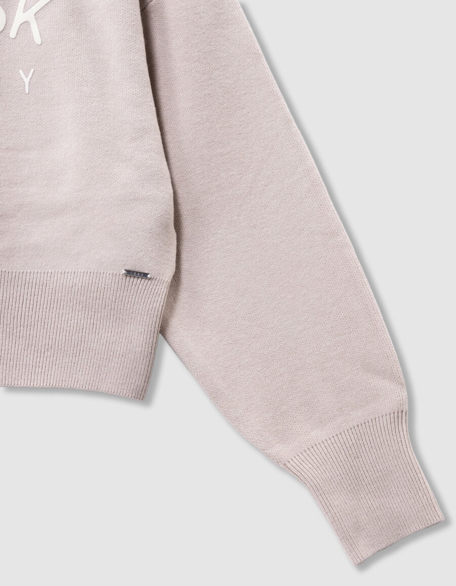 beige strickhoodie für mädchen mit slogans