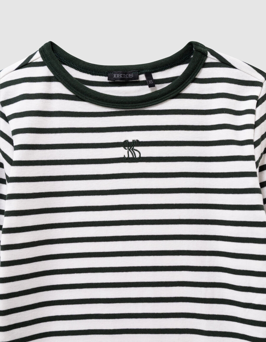 mädchen-langarmshirt mit grünen und weißen streifen