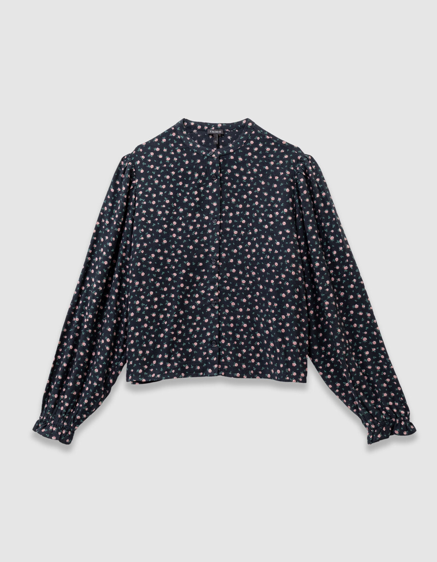 schwarze mädchenbluse mit mini-rosenmuster