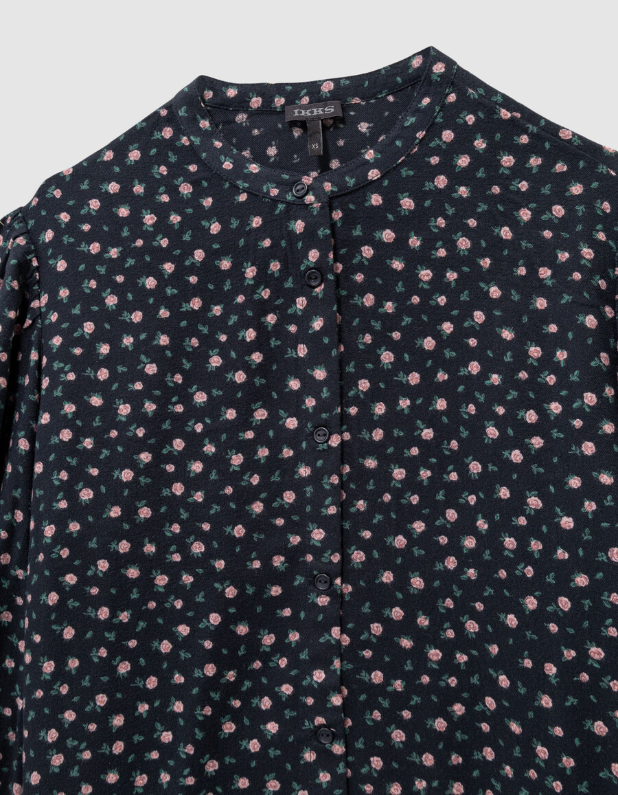 schwarze mädchenbluse mit mini-rosenmuster