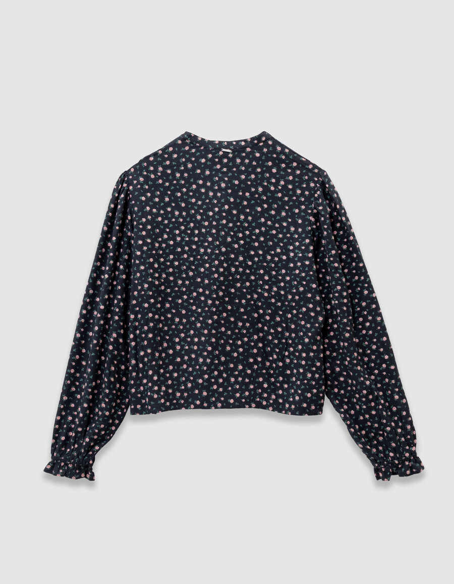 schwarze mädchenbluse mit mini-rosenmuster