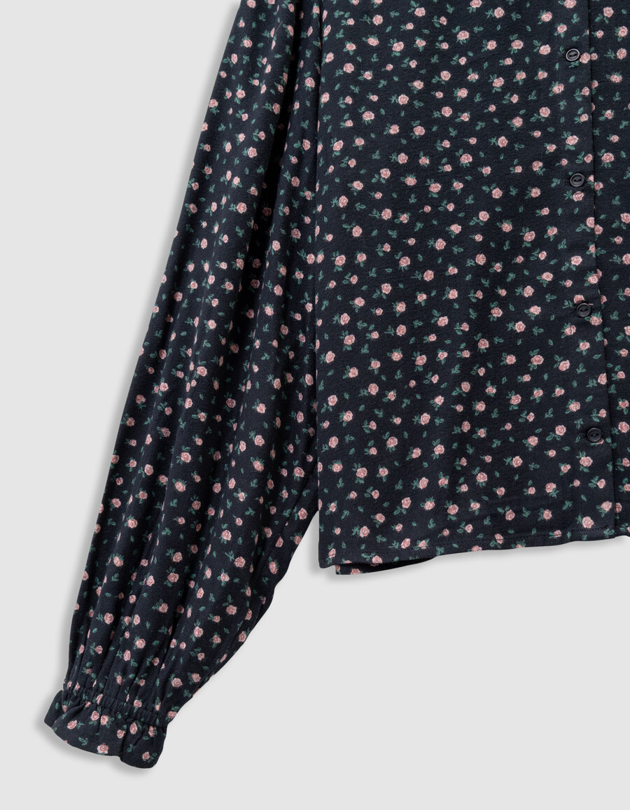schwarze mädchenbluse mit mini-rosenmuster