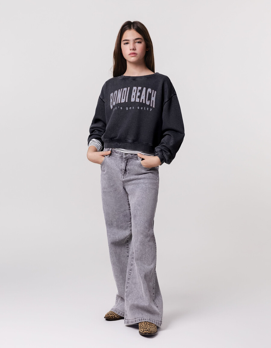 große gewaschene graue jeans für mädchen