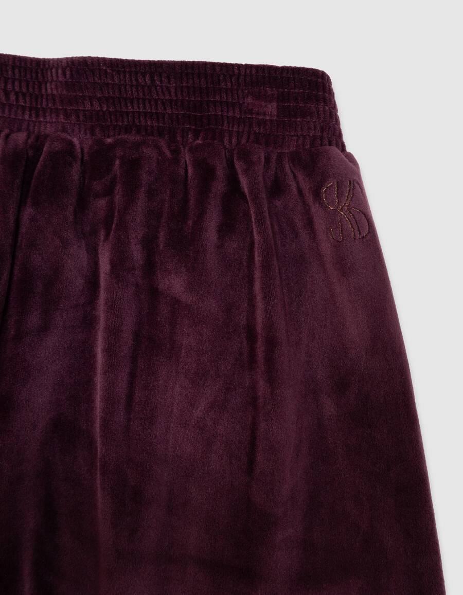 mädchen-jogginghose aus burgunderrotem samt mit weitem bein