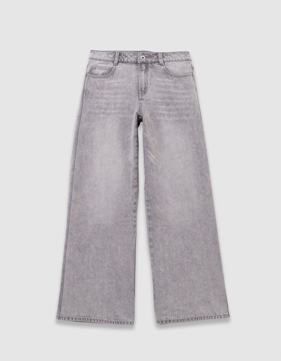 mädchen-jeans in verwaschenem grau mit weitem bein
