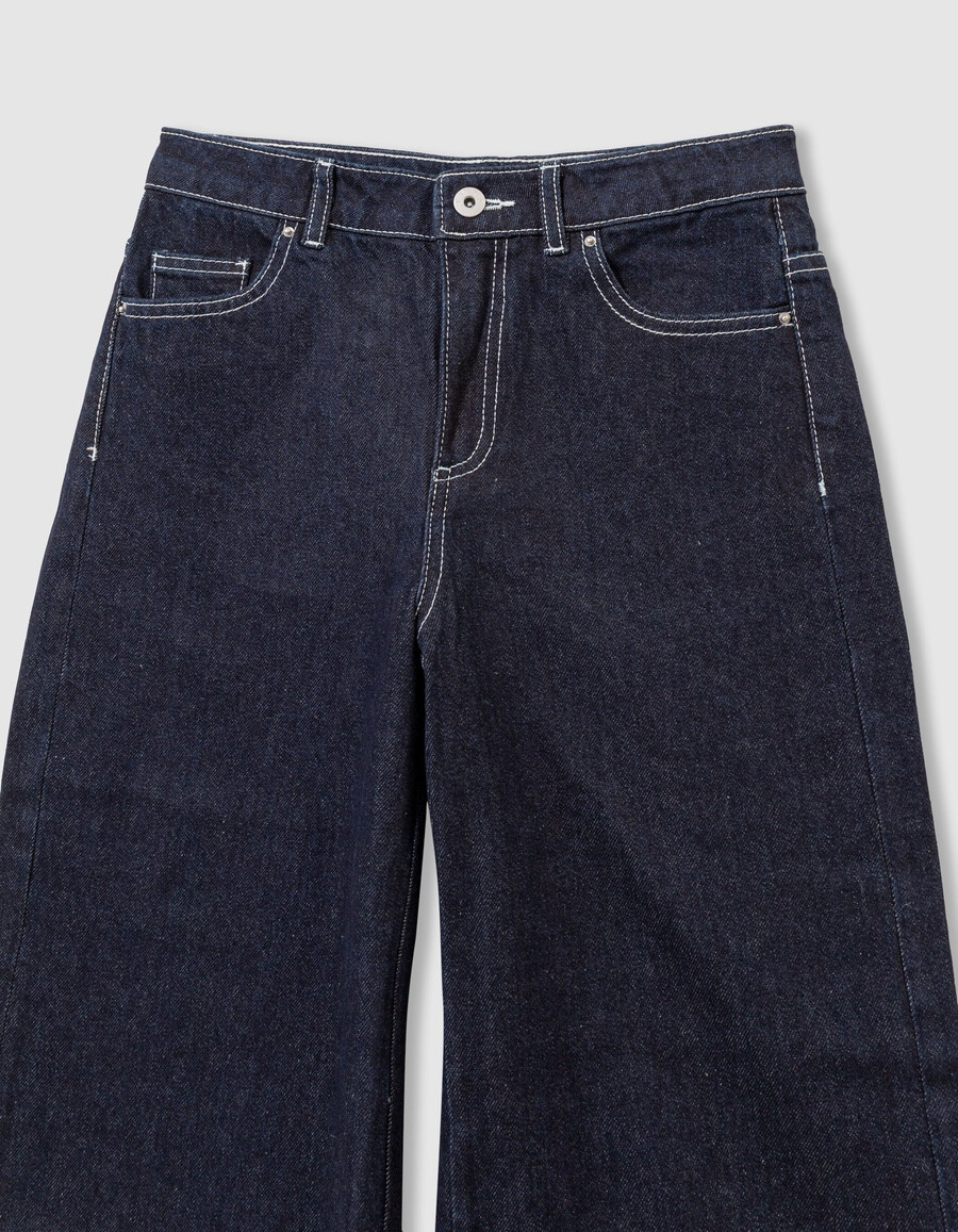 marineblaue mädchenjeans mit weitem bein und festem umschlag