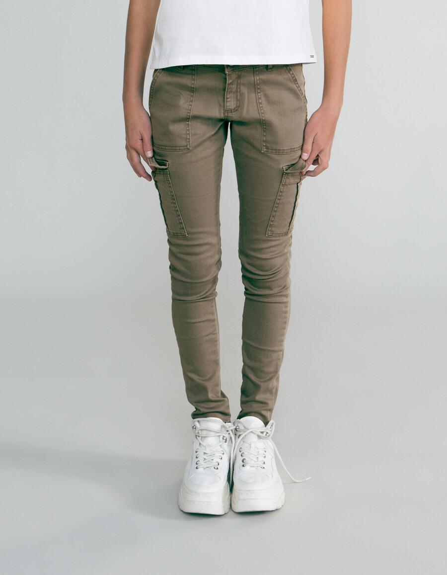 khakifarbene hochgeschnittene kampfhose für mädchen