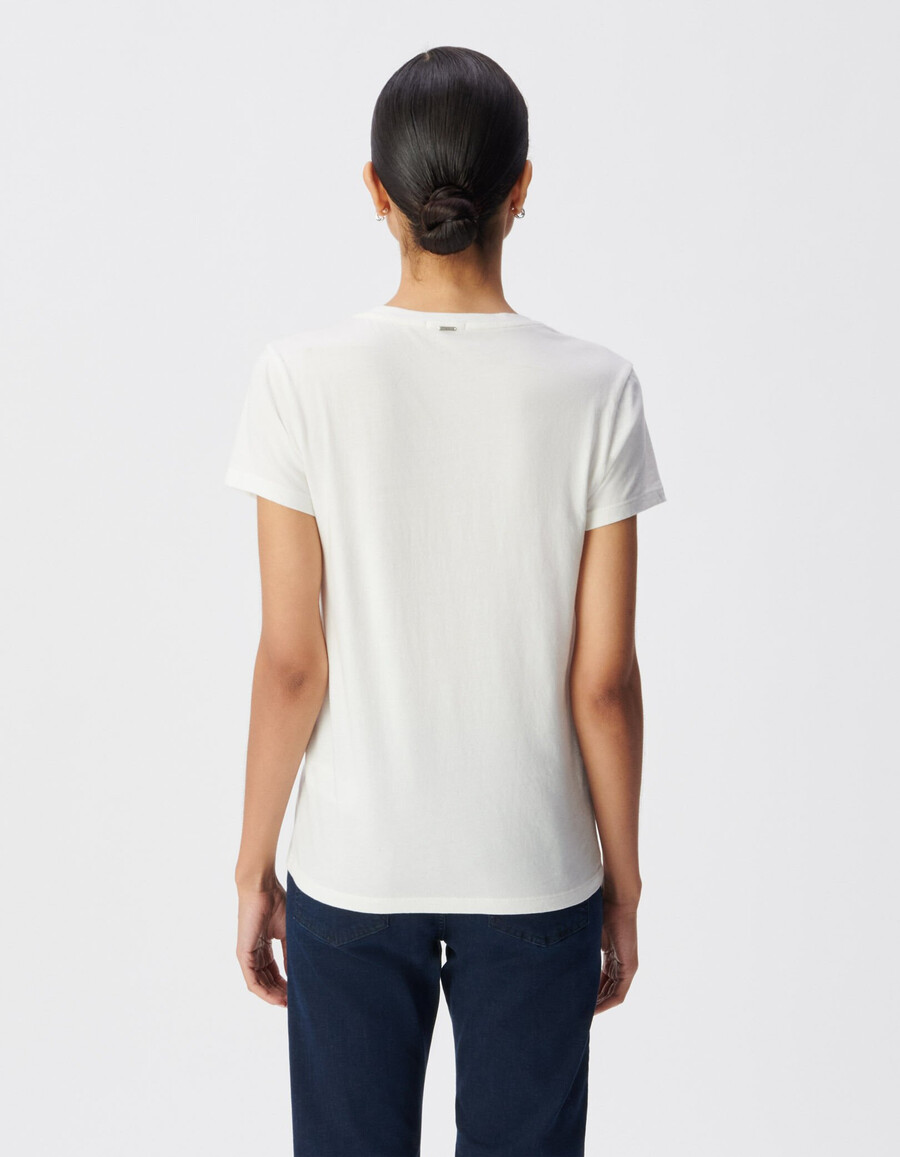 weißes v-ausschnitt-t-shirt aus bio-baumwolle mit totenkopf-motiv für damen