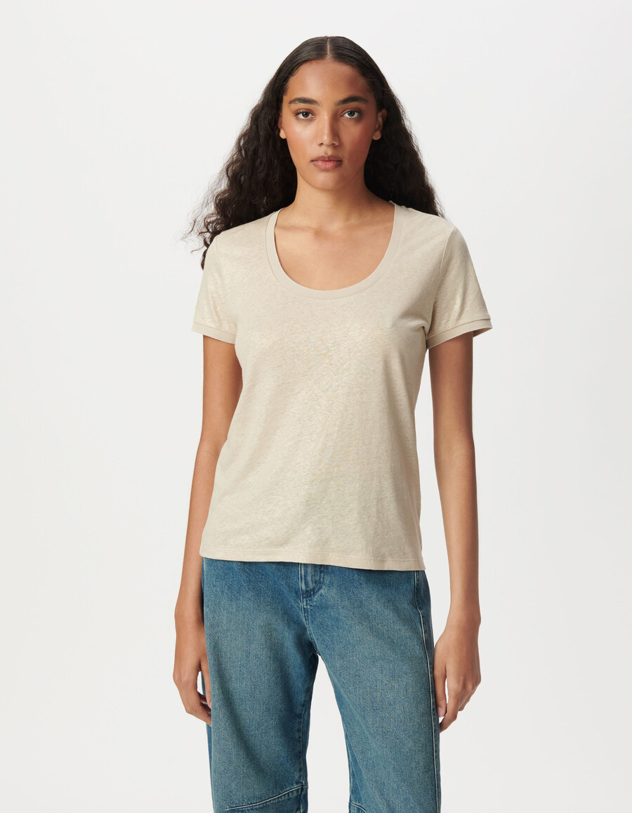 schimmerndes beiges kurzarm-t-shirt