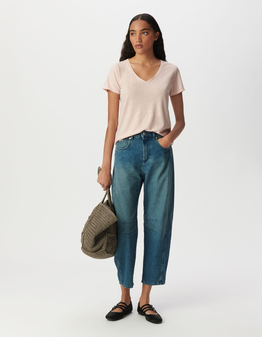 damen-t-shirt mit schimmerndem rosa lockerer passform und kurzen ärmeln