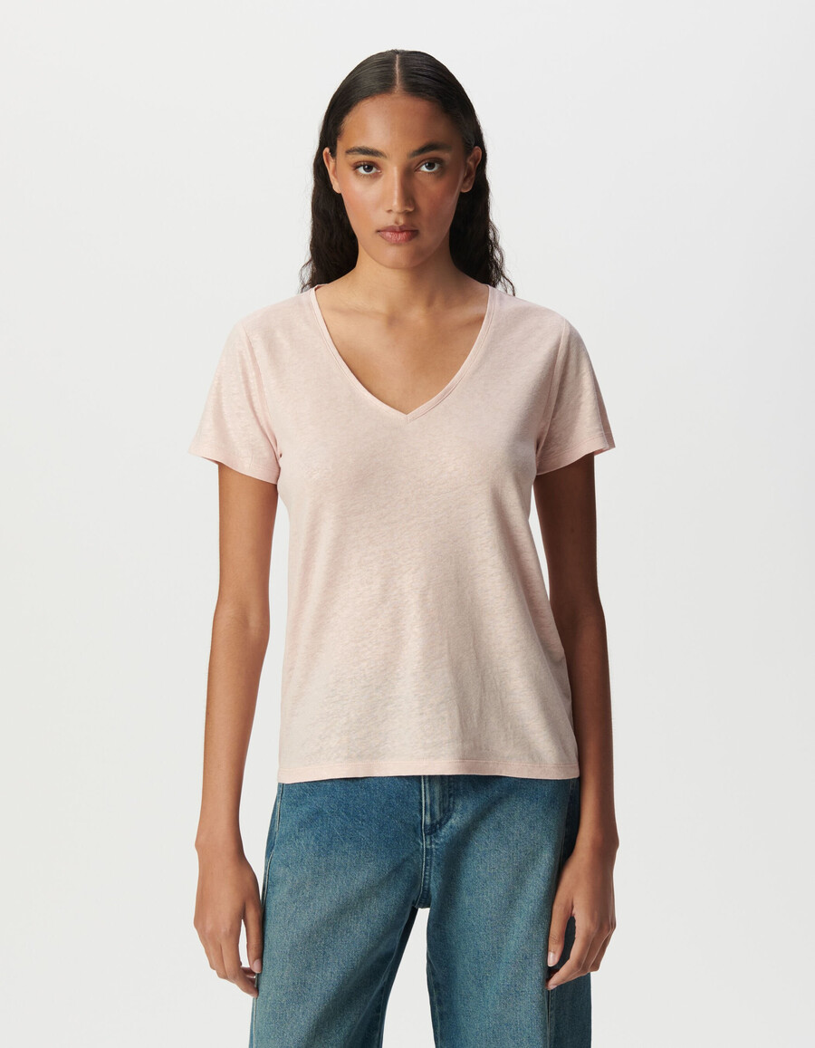 damen-t-shirt mit schimmerndem rosa lockerer passform und kurzen ärmeln