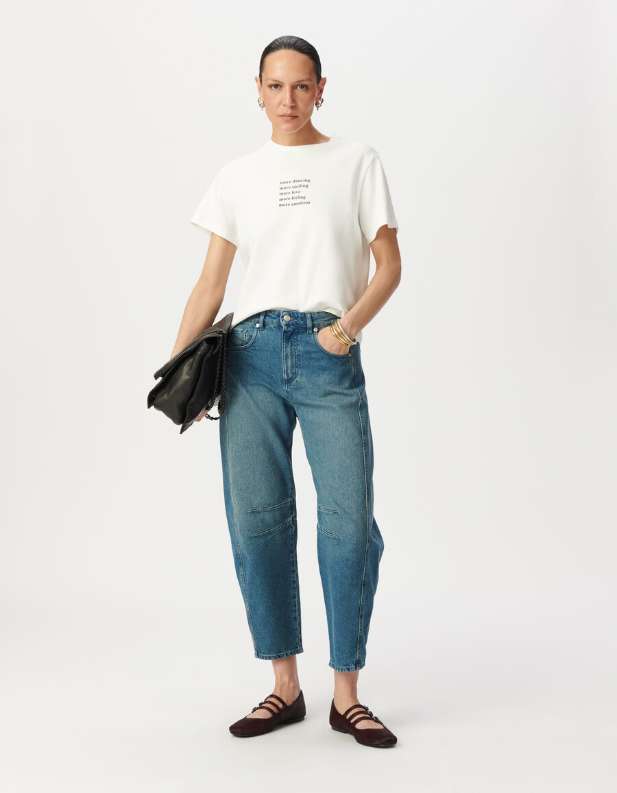 off-white damen-t-shirt mit rundhalsausschnitt und glitzerndem slogan