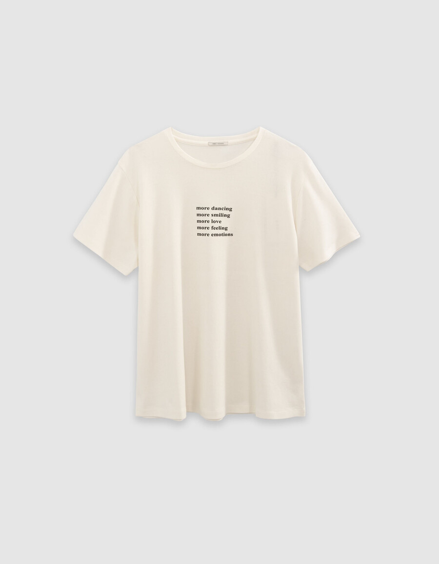 off-white damen-t-shirt mit rundhalsausschnitt und glitzerndem slogan