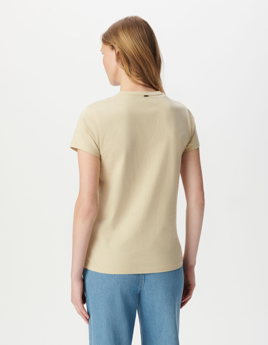 beiges damen-t-shirt mit gesticktem buchstaben-slogan
