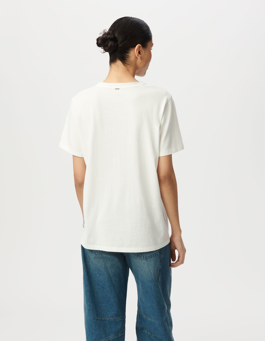 weißes damen-t-shirt mit schwarzem glitzer-slogan