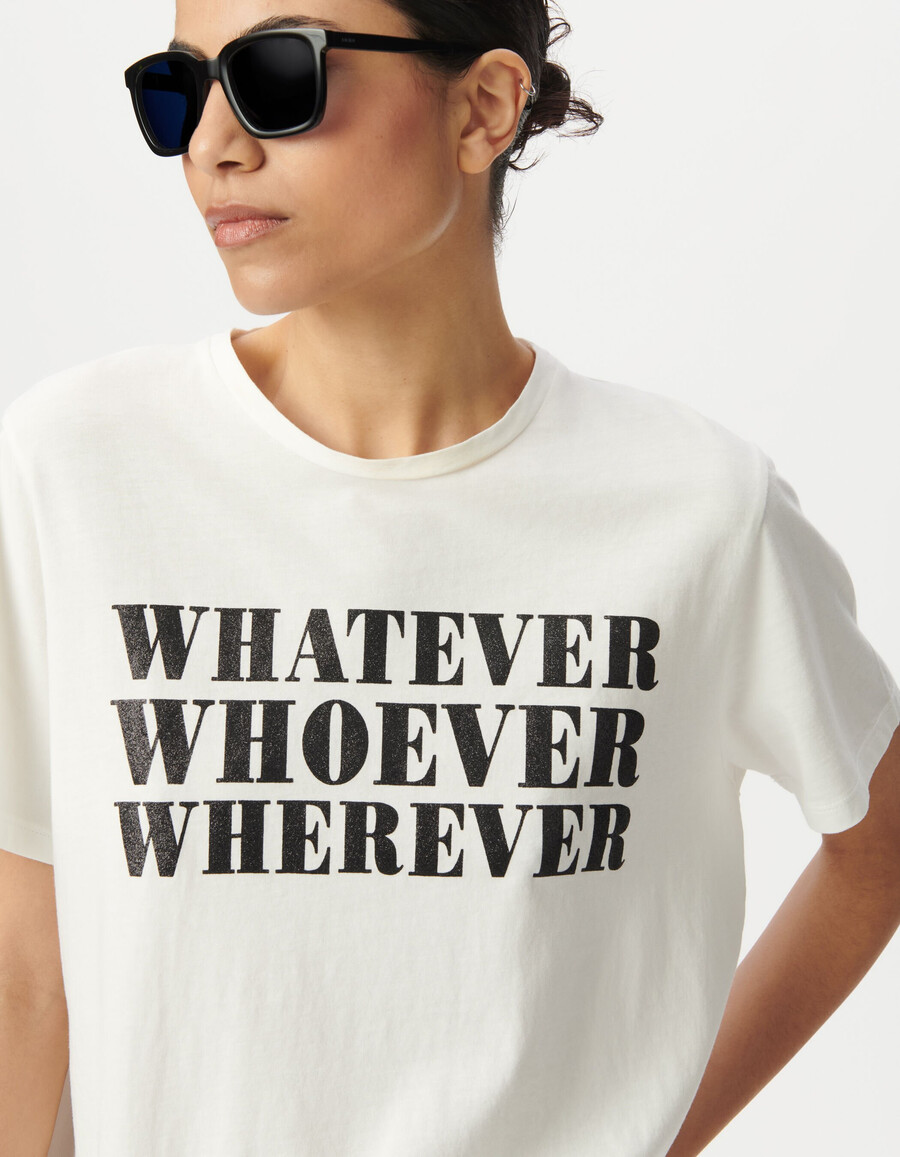 weißes damen-t-shirt mit schwarzem glitzer-slogan