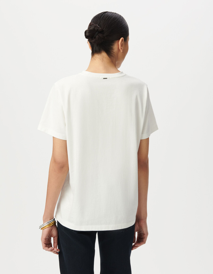 weißes damen-t-shirt aus bio-baumwolle mit slogan und rosen