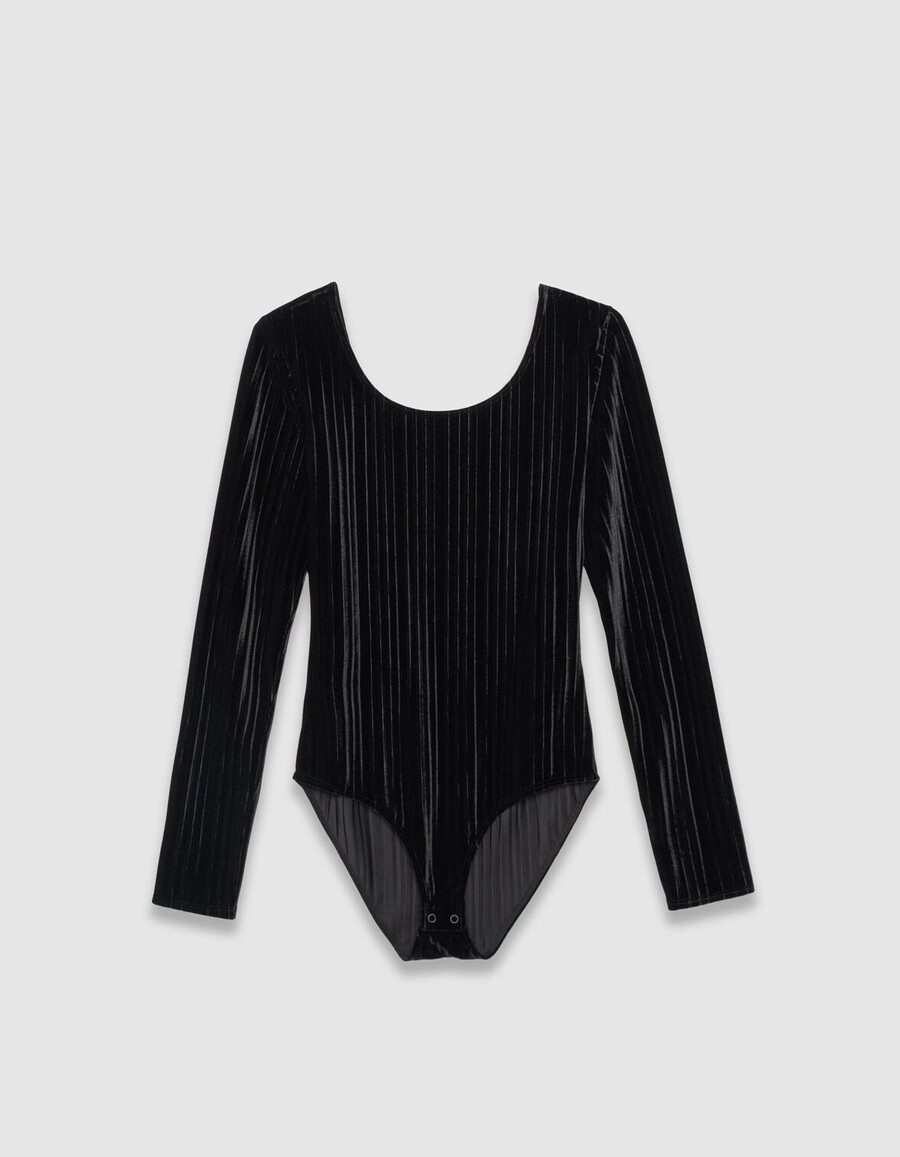 schwarzer plissierter samtstrickbody für damen