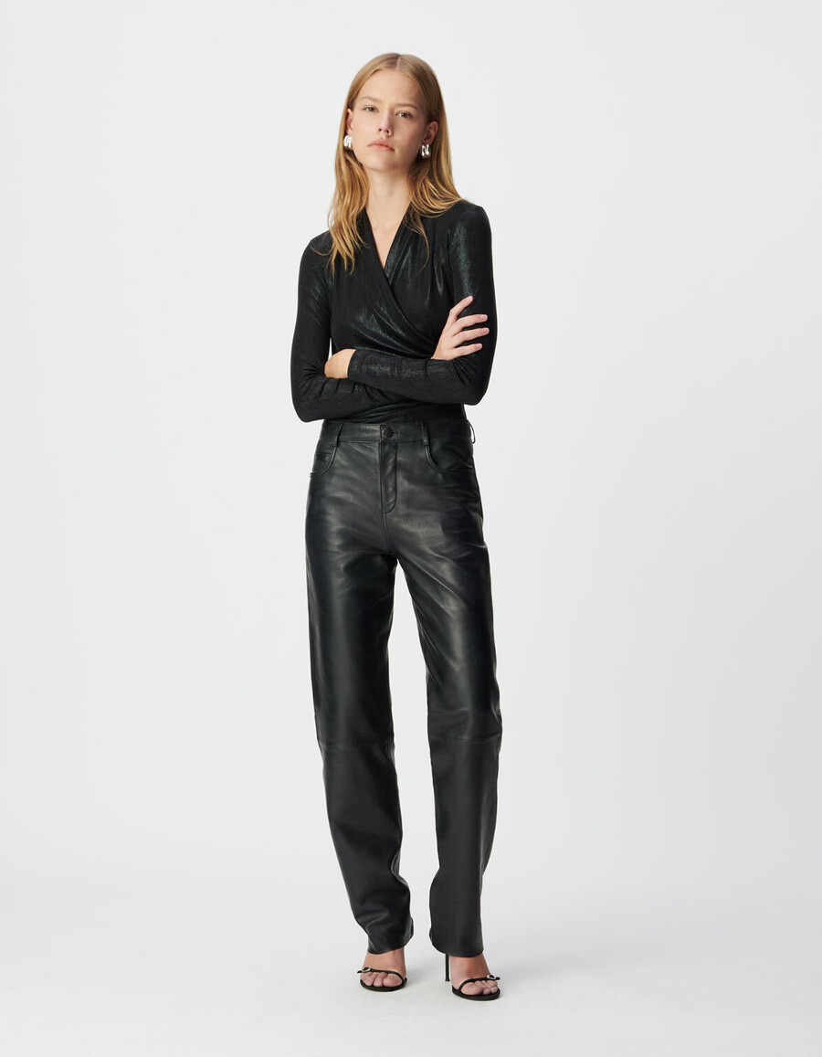 schwarzes lamé-wickelshirt für damen